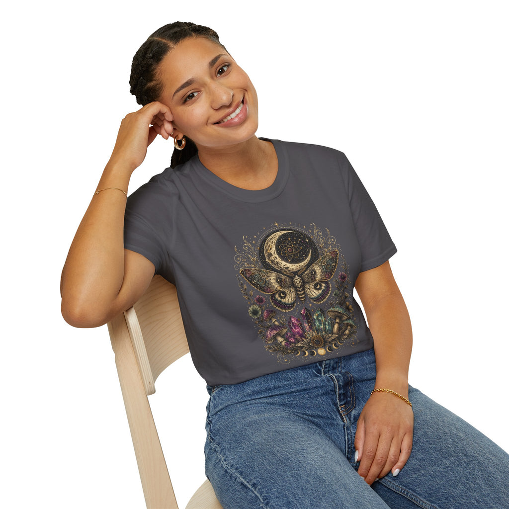 Mystic Moon Moth T-Shirt — Celestial Moth & Crescent Moon Graphic Tee - Midnight Eye, LLC