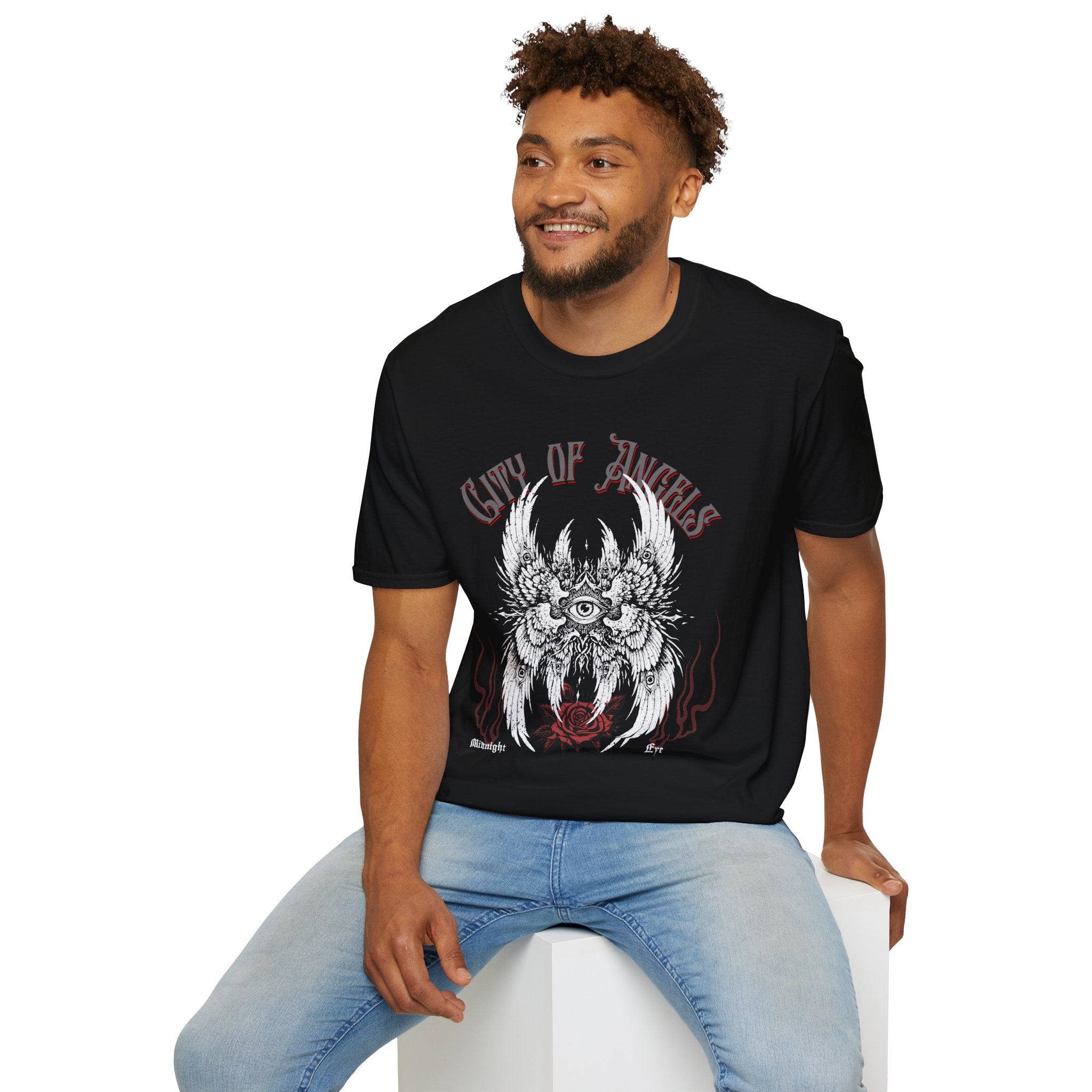 Winged Eye & Red Rose Graphic Tee — Streetwear T-Shirt - Goth Distressed Tee - Midnight Eye, LLC