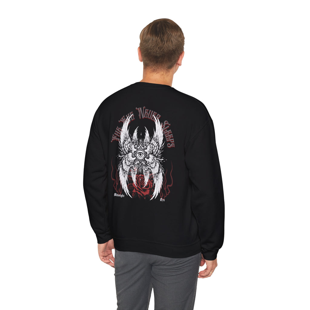 Gothic Winged Eye & Rose Graphic Sweatshirt - Rose and Wings Sweatshirt - Occult and Dark Aesthetic - Midnight Eye, LLC