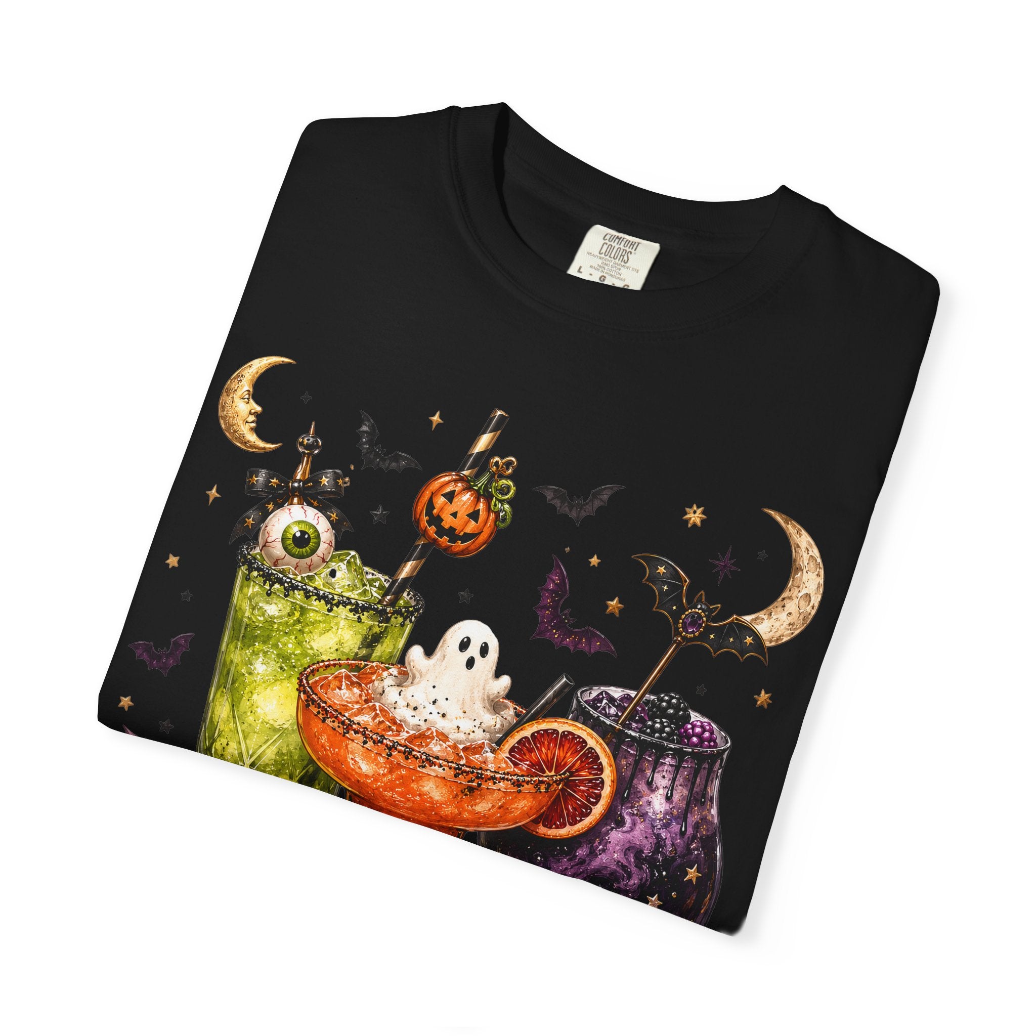 Halloween Cocktail T-Shirt — Spooky Drinks, Cute Bats & Pumpkins