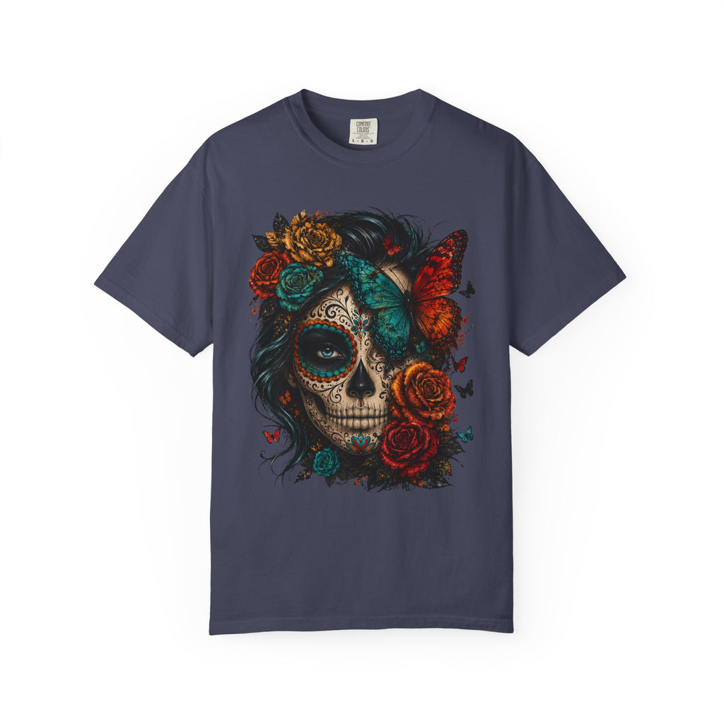 Day of the Dead Sugar Skull T-Shirt — Floral Calavera Graphic Tee. Midnight Eye, LLC.