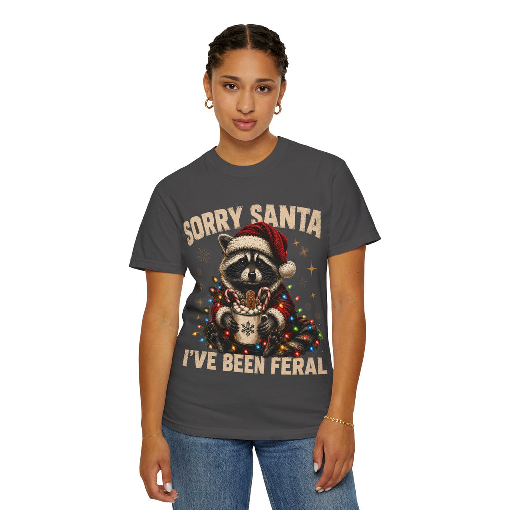Sorry Santa I've Been Feral Cute Raccoon Christmas T-Shirt - Funny Racoon Tee
