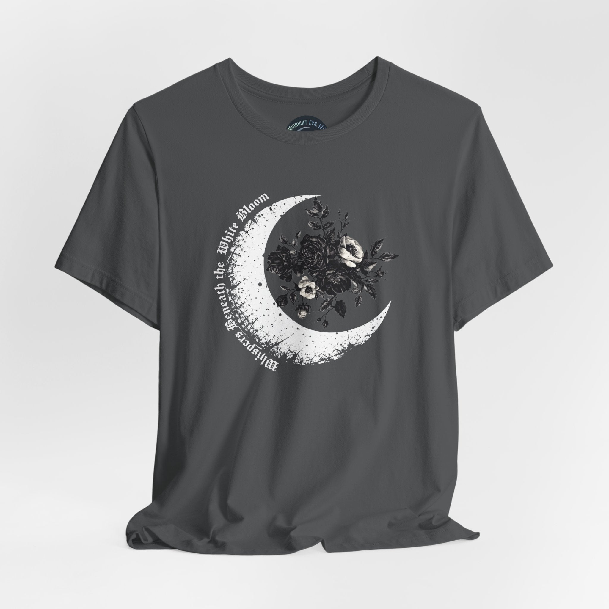 Moonflower Moon Tee — Floral Crescent Moon Graphic T-Shirt - Gothic Moon & Flowers Tee. Midnight Eye, LLC