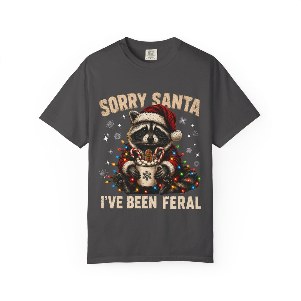 Sorry Santa I've Been Feral Cute Raccoon Christmas T-Shirt - Funny Racoon Tee
