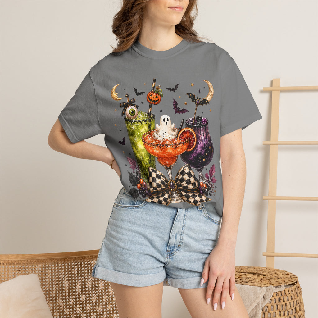 Halloween Cocktail T-Shirt — Spooky Drinks, Cute Bats & Pumpkins