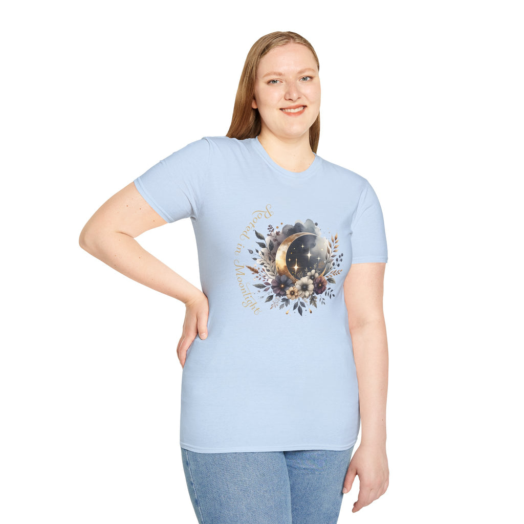 Moonlight Floral T-Shirt — 'Rooted in Moonlight' Celestial Floral Graphic Tee - Mystical Tee - Midnight Eye, LLC