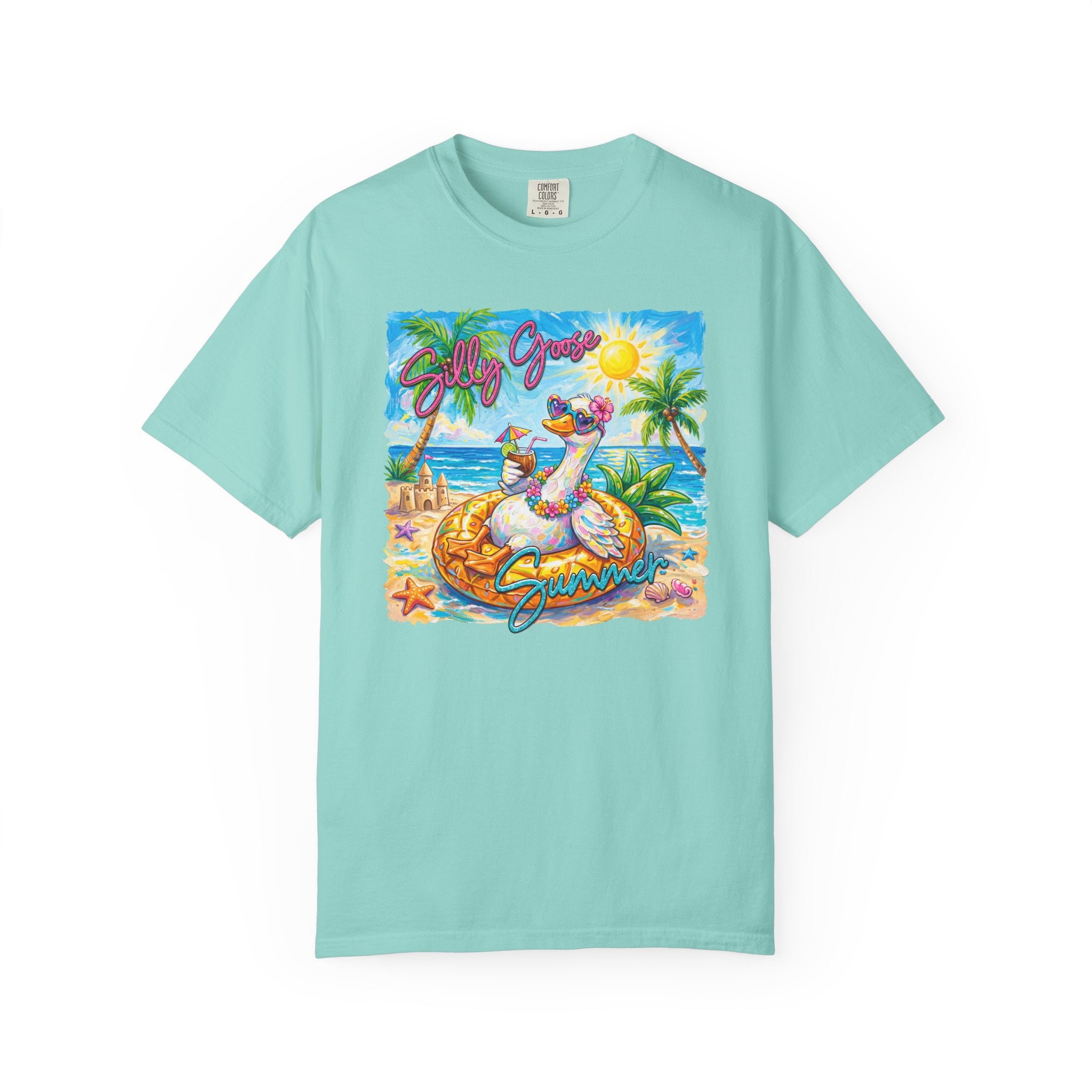 Silly Goose Summer T-Shirt - Colorful Summer Girl Tee - Beach Tee - Tropical T-Shirt - Midnight Eye, LLC