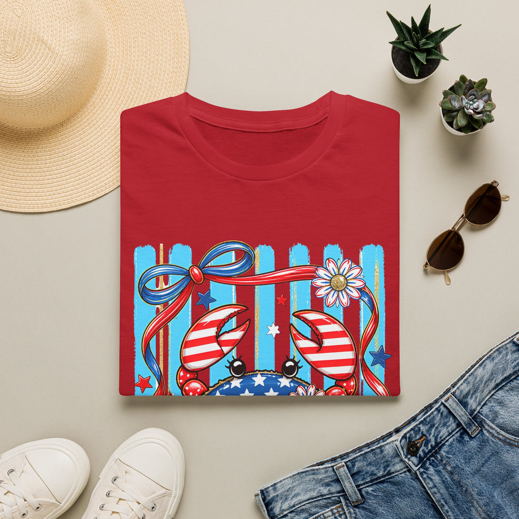 Patriotic Crab T-Shirt — American Flag Red White Blue Beach Tee Patriotic Crab T-Shirt — Preppy Cute and Funny Crab Tee. Midnight Eye, LLC.