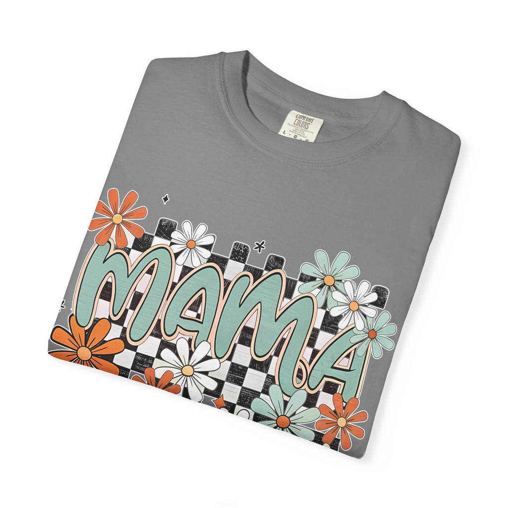 Mama Floral Graphic T-Shirt — Retro Checkerboard Mom Tee. Midnight Eye, LLC