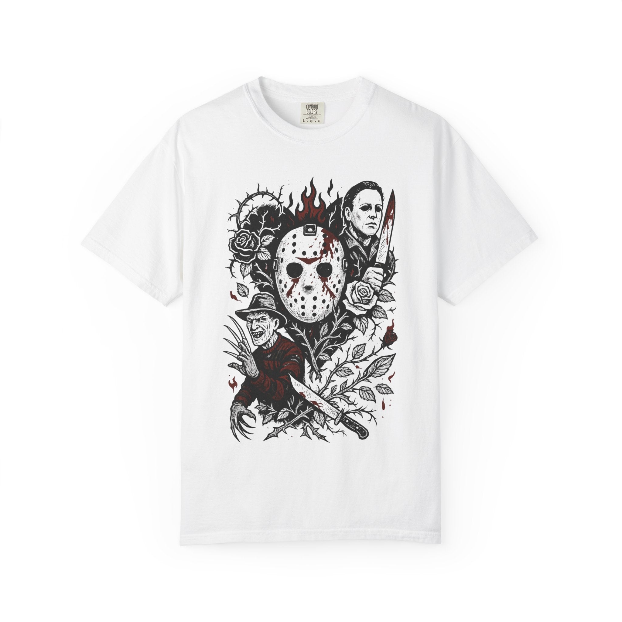 Horror Icons T-Shirt — Spooky Movie Killers Vintage Horror Mashup Tee. Midnight Eye, LLC