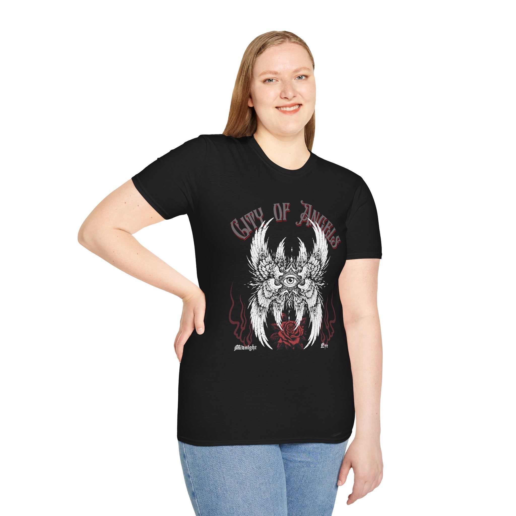 Winged Eye & Red Rose Graphic Tee — Streetwear T-Shirt - Goth Distressed Tee - Midnight Eye, LLC