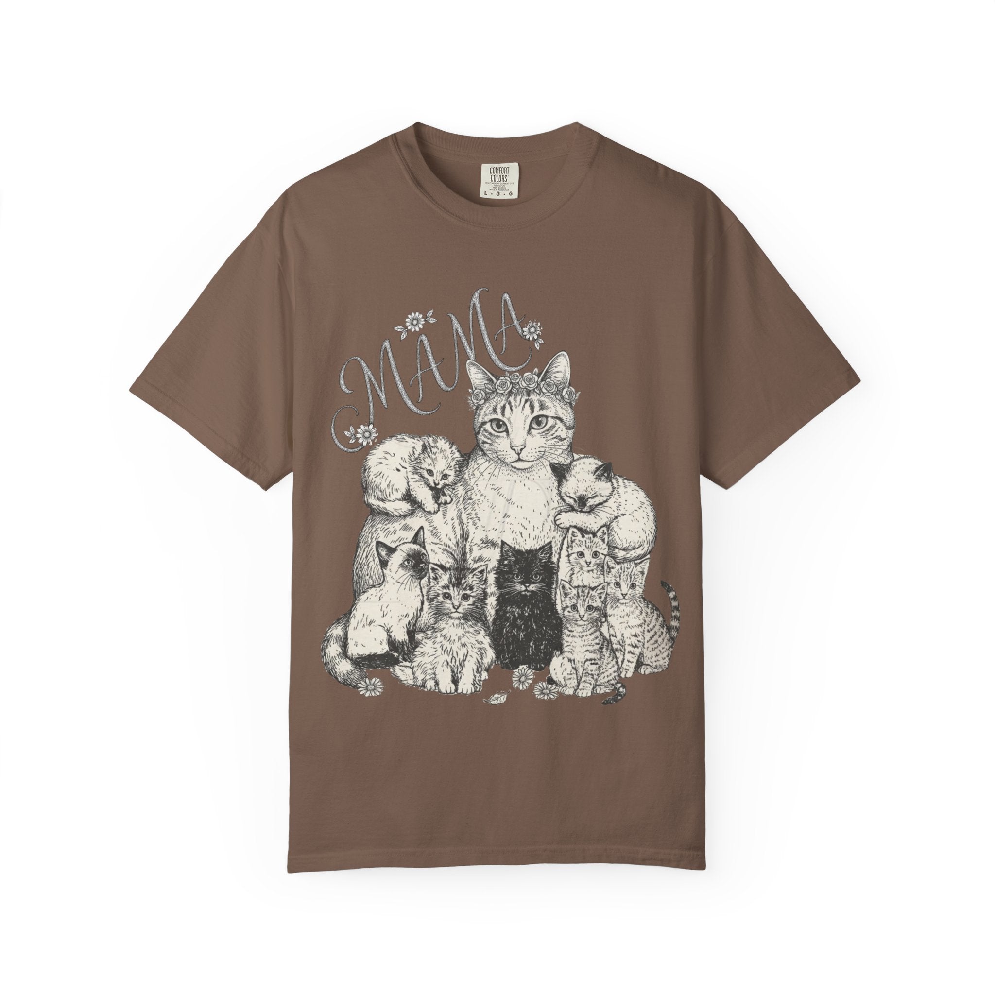 Cat Mama Vintage Graphic T-Shirt - Cat Mama and Kittens Tee