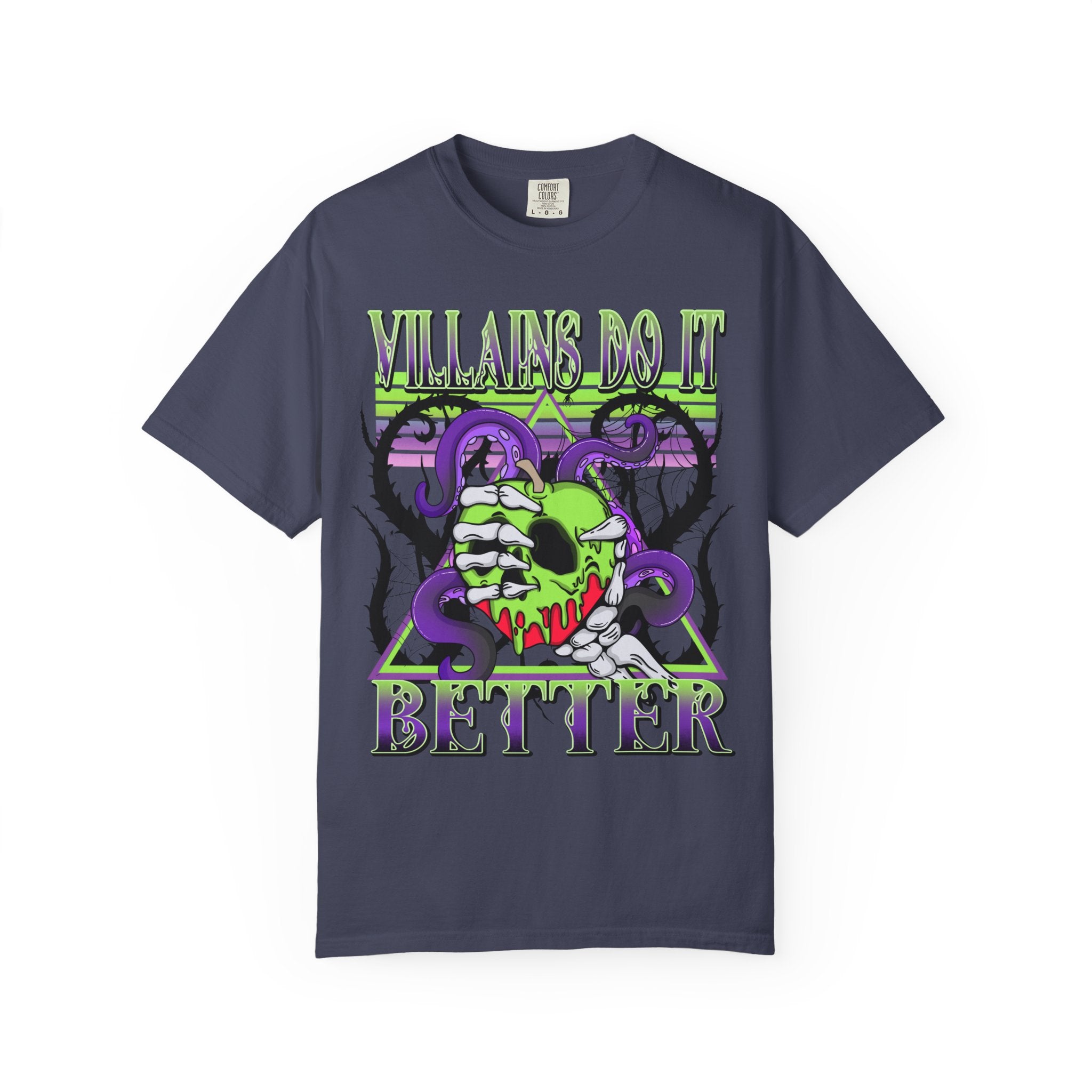 Villains Do It Better Graphic T-Shirt — Neon Monster Skull Tee. Midnight Eye, LLC