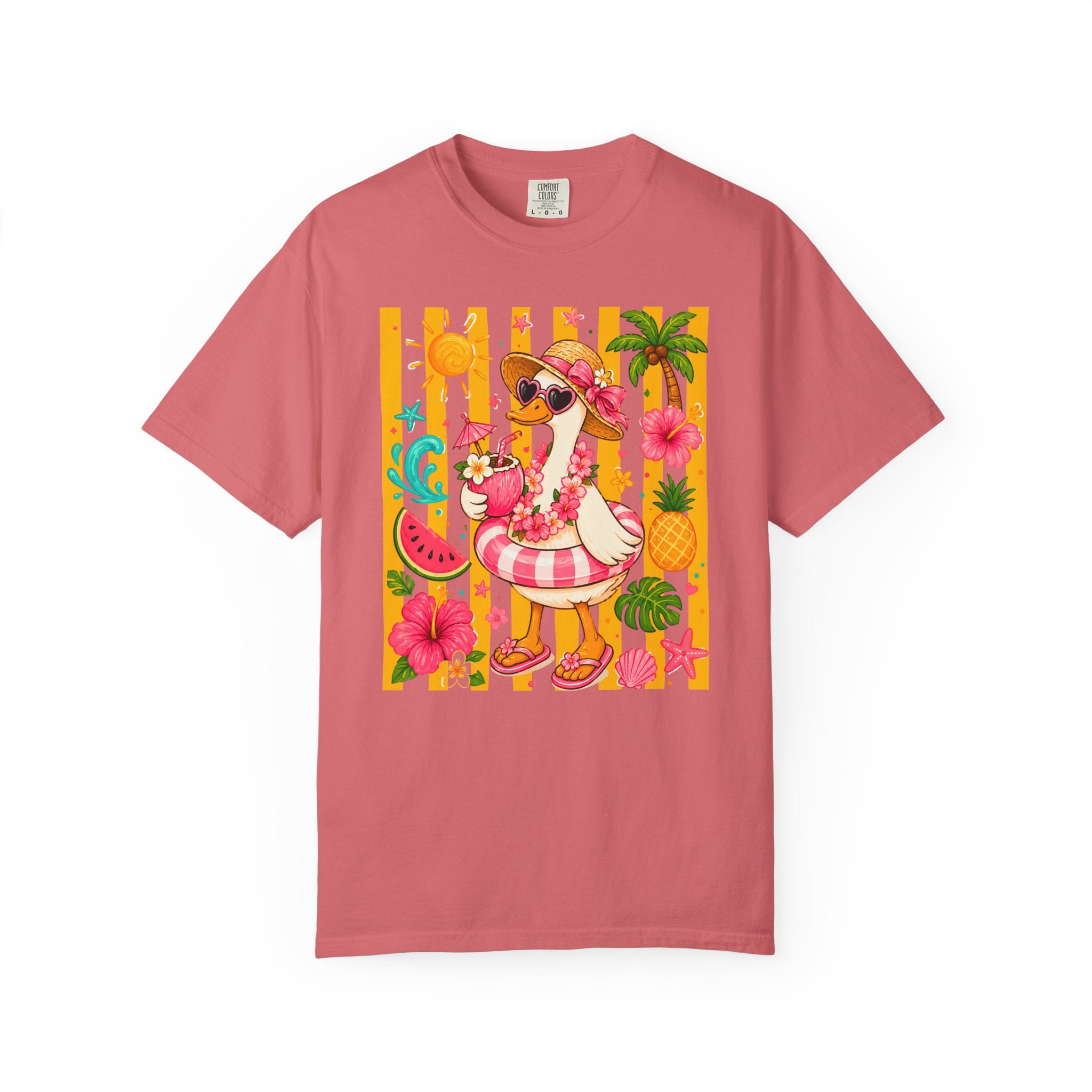 Silly Goose & Flamingo Tropical Beach Tee — Summer Vacation Shirt - Midnight Eye, LLC