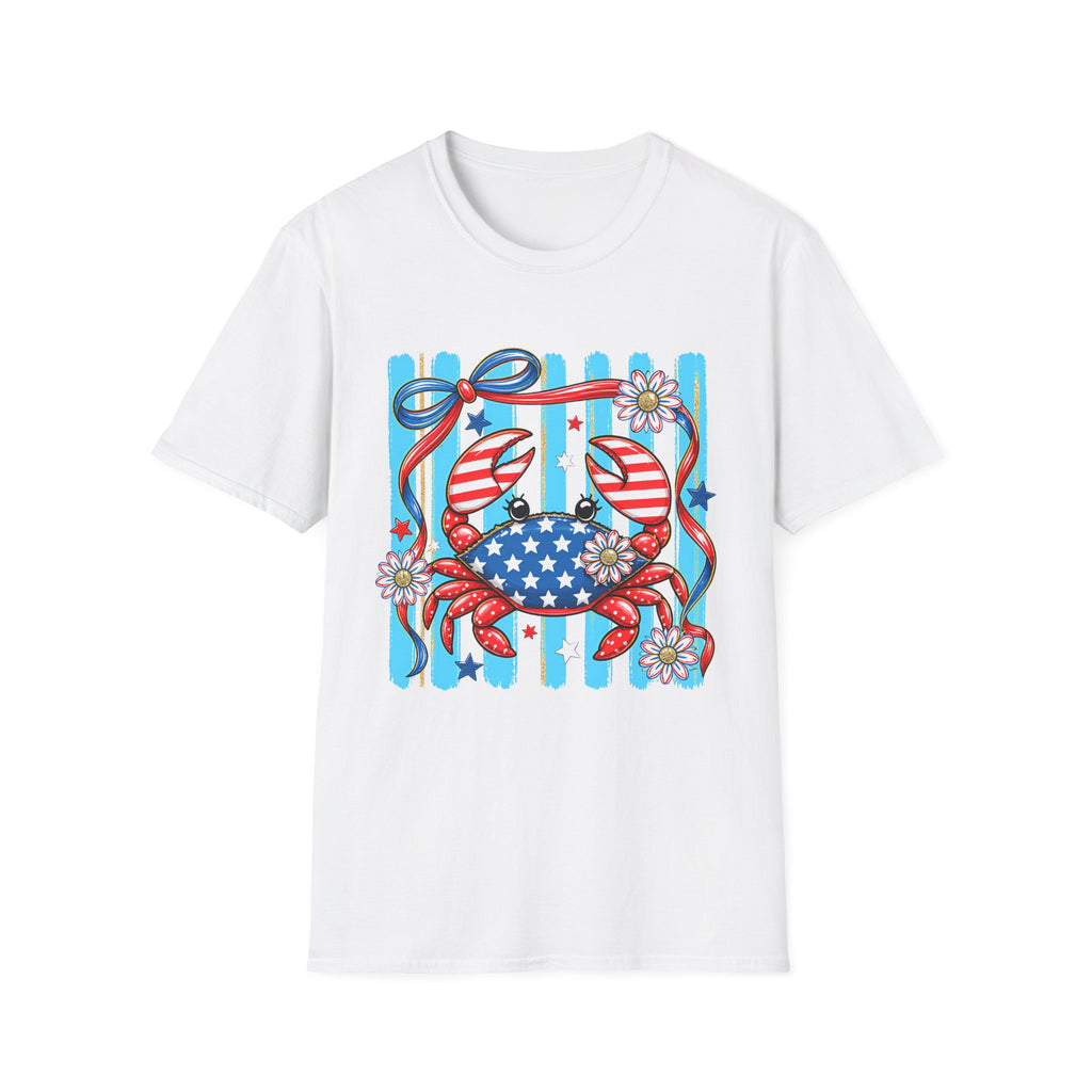 Patriotic Crab T-Shirt — American Flag Red White Blue Beach Tee Patriotic Crab T-Shirt — Preppy Cute and Funny Crab Tee. Midnight Eye, LLC.