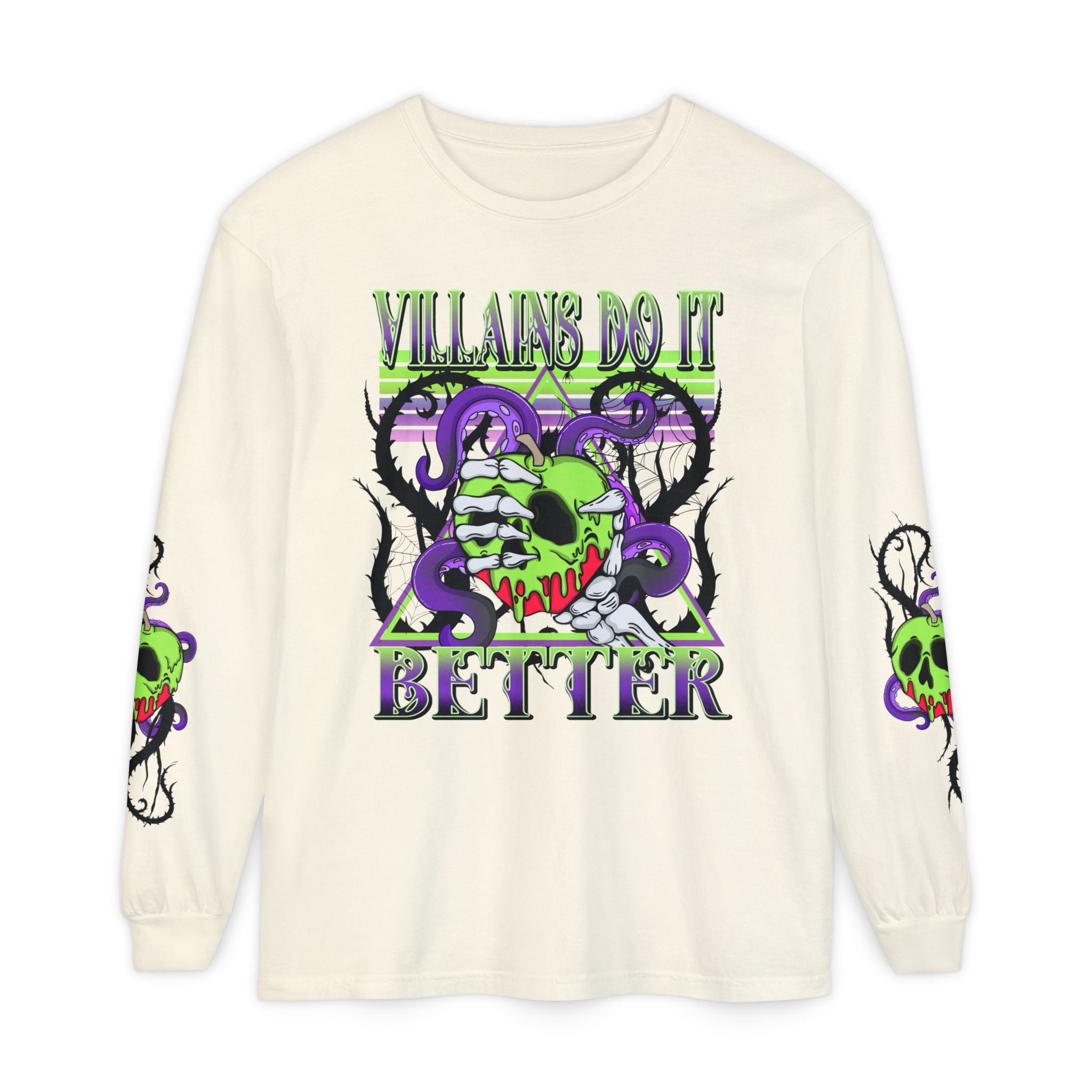 Villains Do It Better Long Sleeve Tee - Halloween Villains Graphic T-Shirt. Midnight Eye, LLC