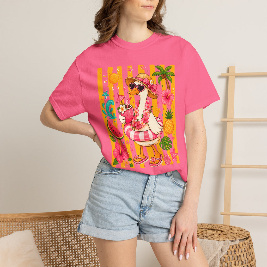 Silly Goose & Flamingo Tropical Beach Tee — Summer Vacation Shirt - Midnight Eye, LLC