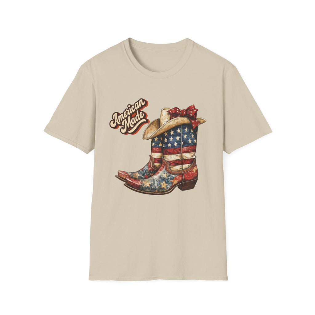 American Made Flag Girl Boots T-Shirt - Vintage Cowgirl Boots - Vintage Tee - Midnight Eye, LLC