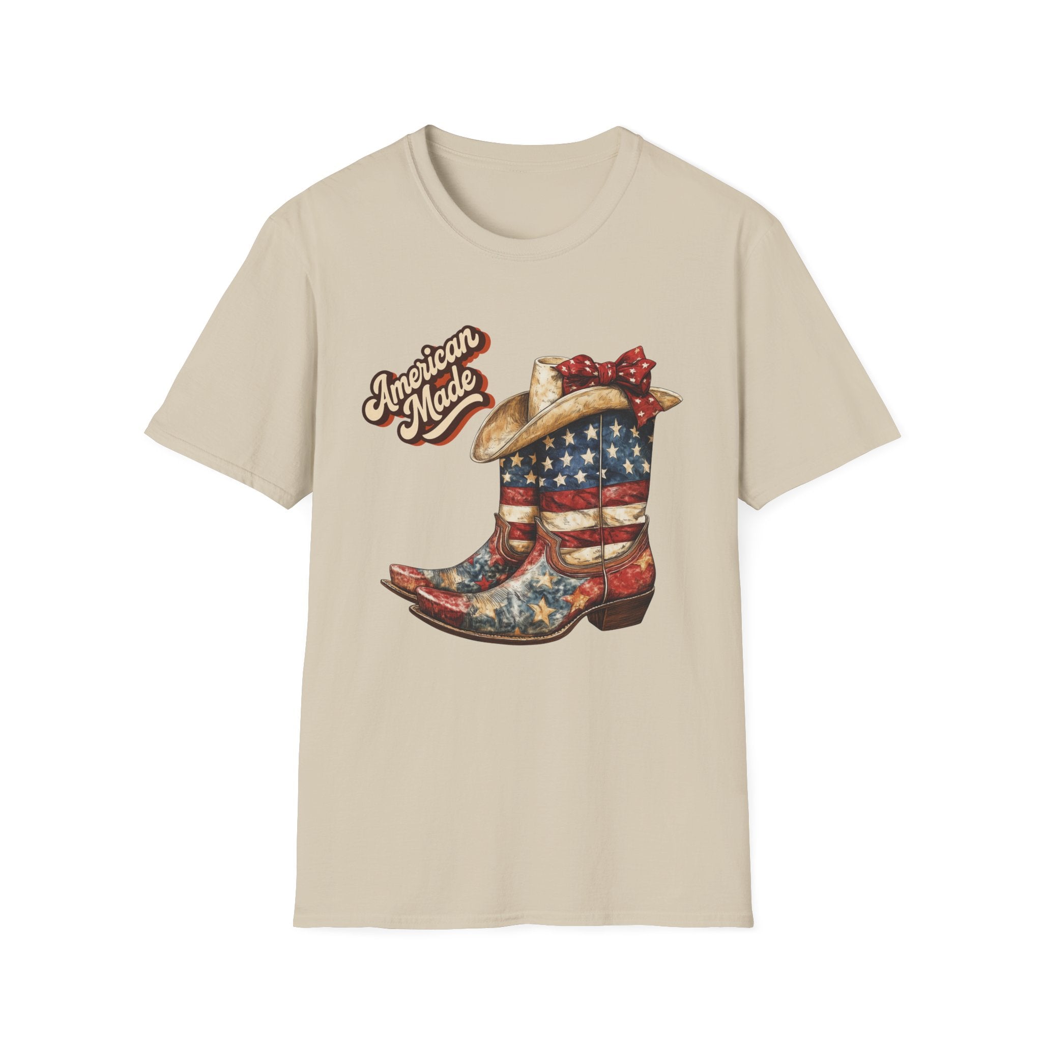 American Made Flag Girl Boots T-Shirt - Vintage Cowgirl Boots - Vintage Tee - Midnight Eye, LLC