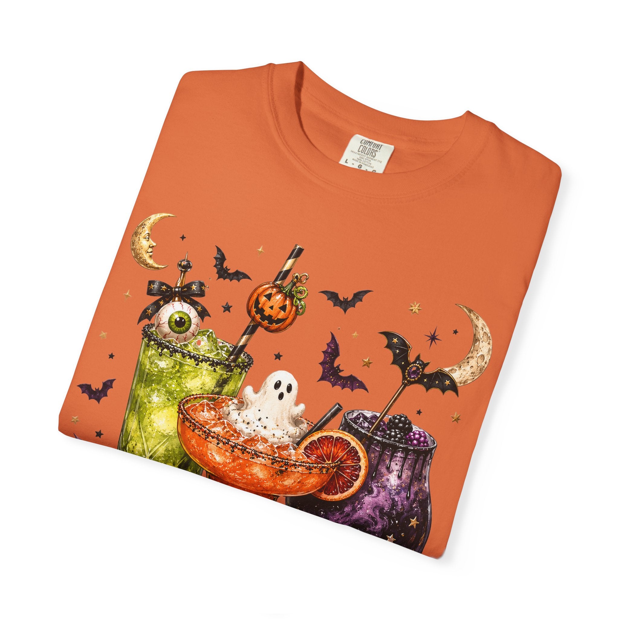 Halloween Cocktail T-Shirt — Spooky Drinks, Cute Bats & Pumpkins. Midnight Eye, LLC