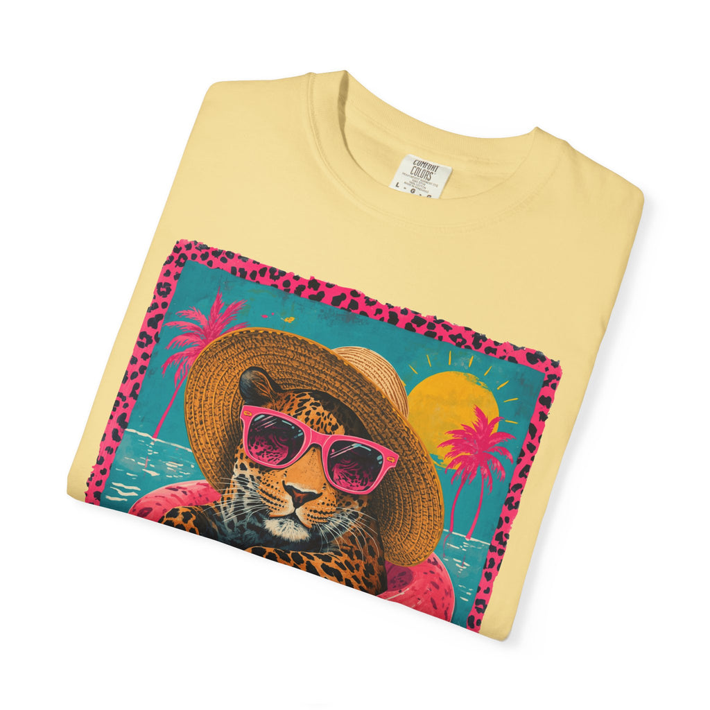 T-Shirt — Tropical Leopard in Sunglasses Summer Graphic - Sassy Vacation T-Shirt. Midnight Eye, LLC.