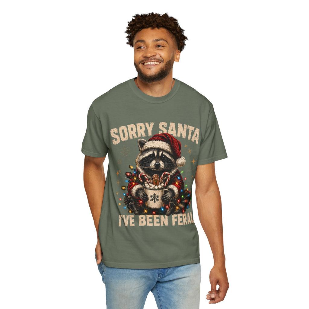 Sorry Santa I've Been Feral Cute Raccoon Christmas T-Shirt - Funny Racoon Tee