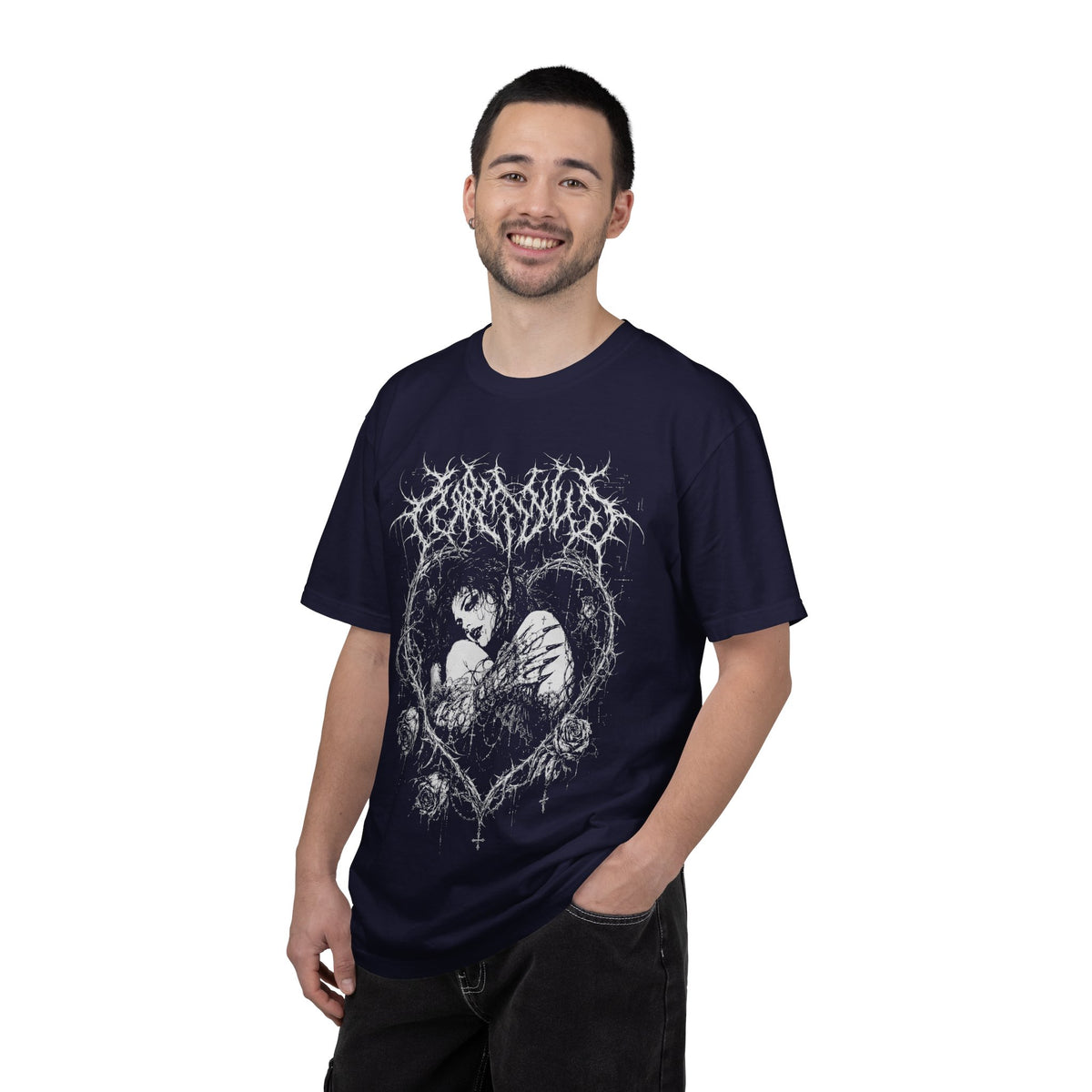 Goth Metal Vampire and Thorn Heart Graphic T‑Shirt  - Alternative Tee