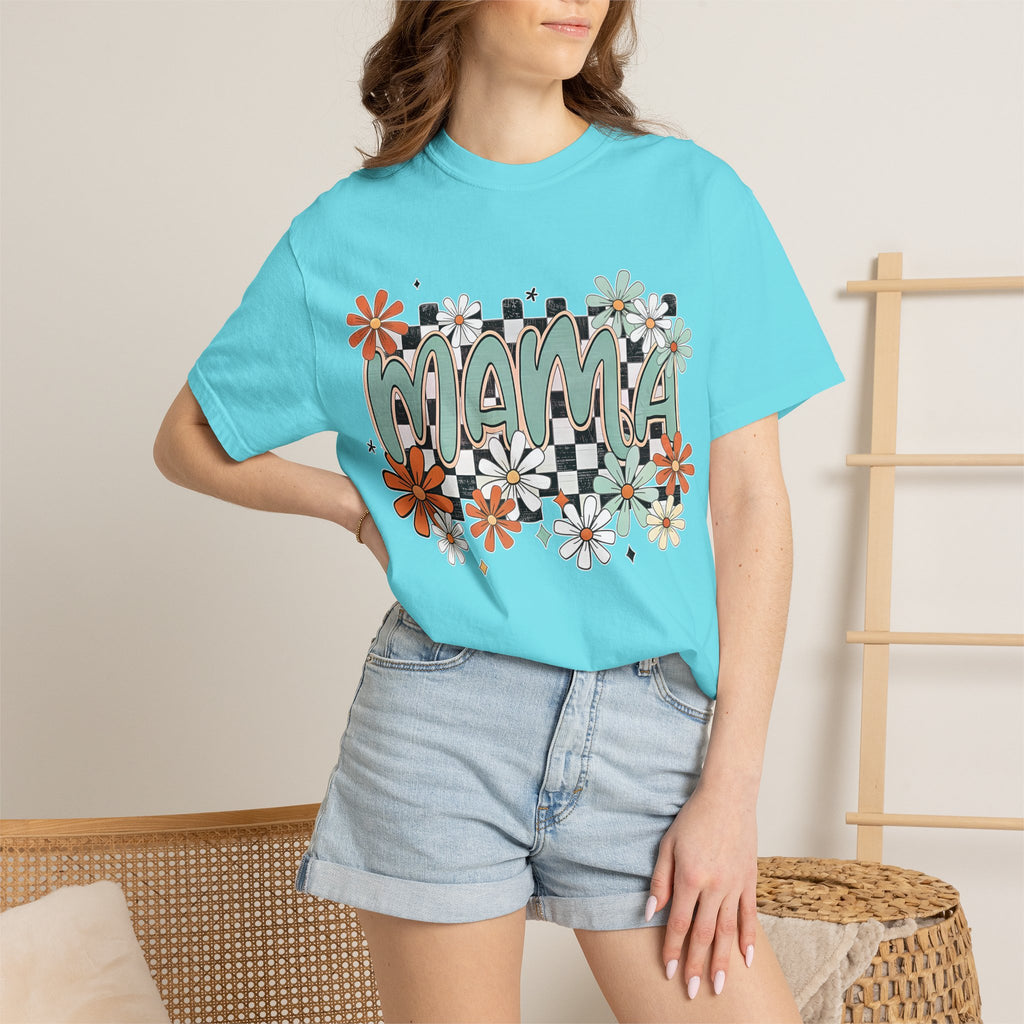 Mama Floral Graphic T-Shirt — Retro Checkerboard Mom Tee. Midnight Eye, LLC