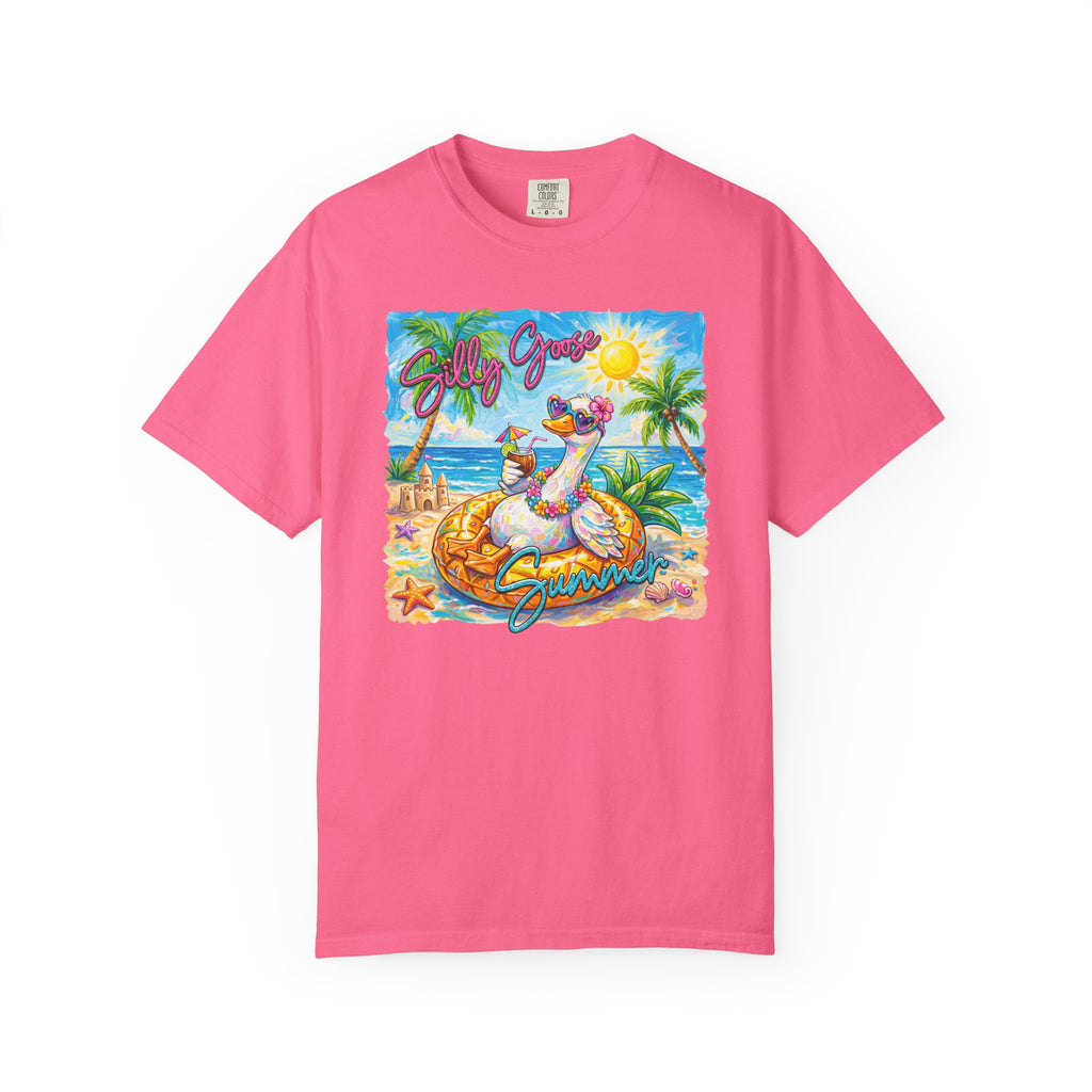 Silly Goose Summer T-Shirt - Colorful Summer Girl Tee - Beach Tee - Tropical T-Shirt - Midnight Eye, LLC