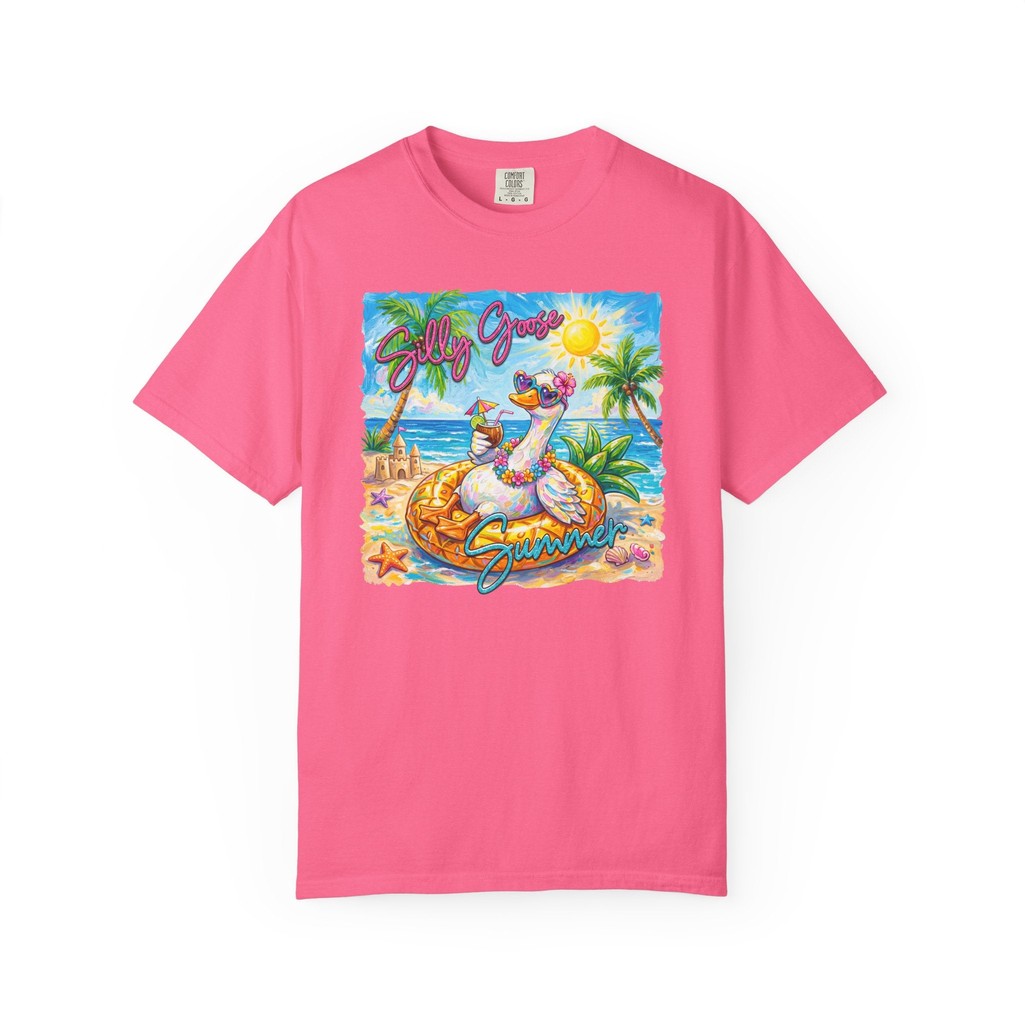 Silly Goose Summer T-Shirt - Colorful Summer Girl Tee - Beach Tee - Tropical T-Shirt - Midnight Eye, LLC