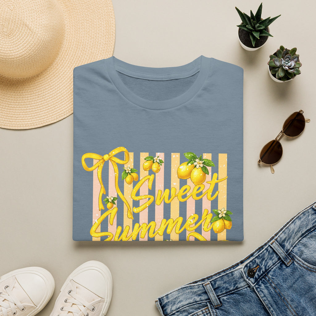 Sweet Summer Lemon Striped T-Shirt - Cute Bows Colorful Summer T-Shirt. Midnight Eye, LLC.