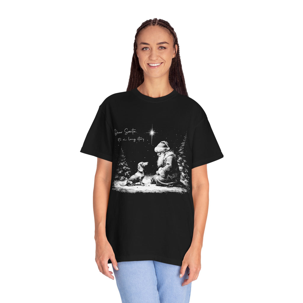 Santa & Dog Christmas T‑Shirt — "Dear Santa I’ve Been Good" Holiday Tee