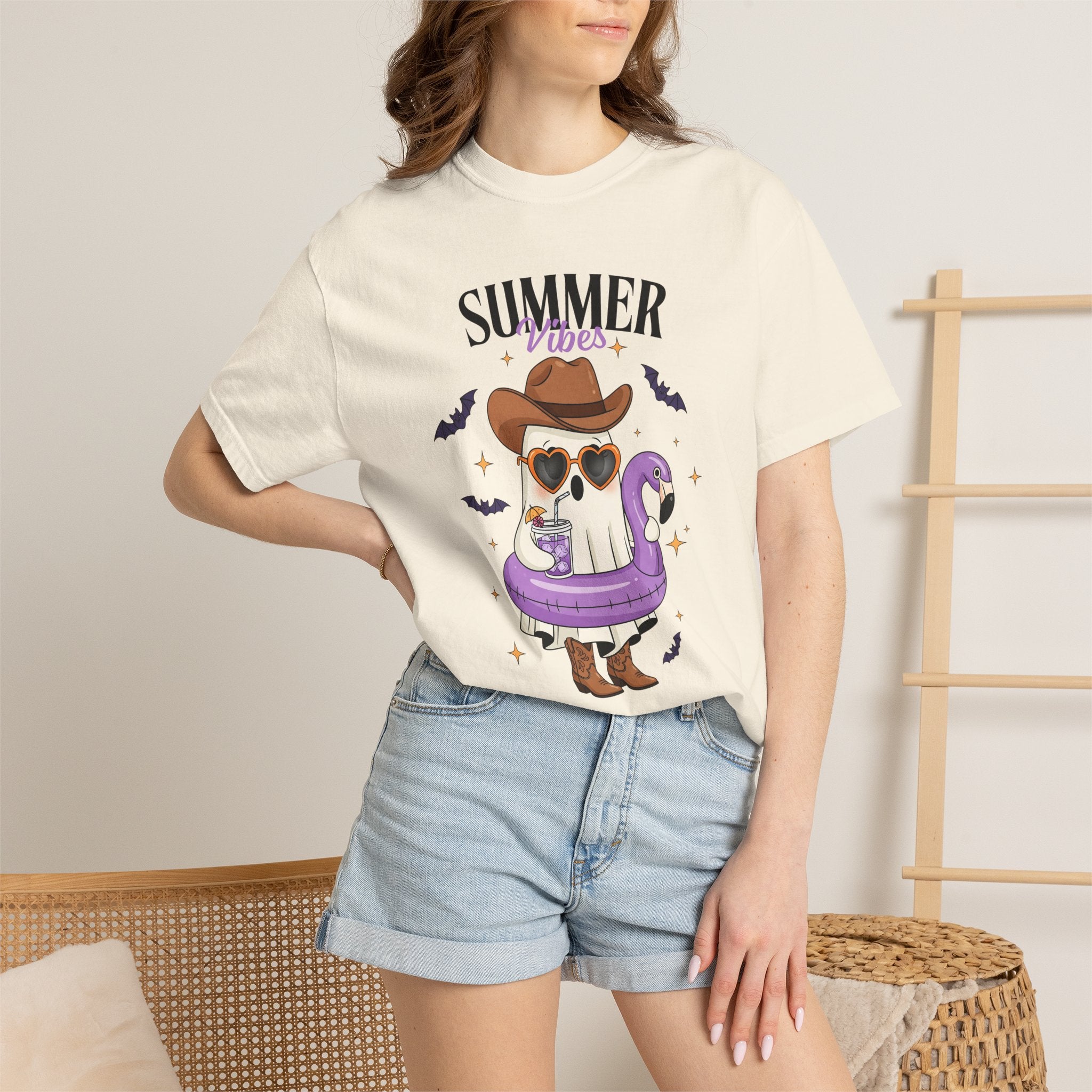 Spooky Summer Ghost T-Shirt — Cute Cowboy Hat & Sunglasses Funny Tee - Midnight Eye, LLC