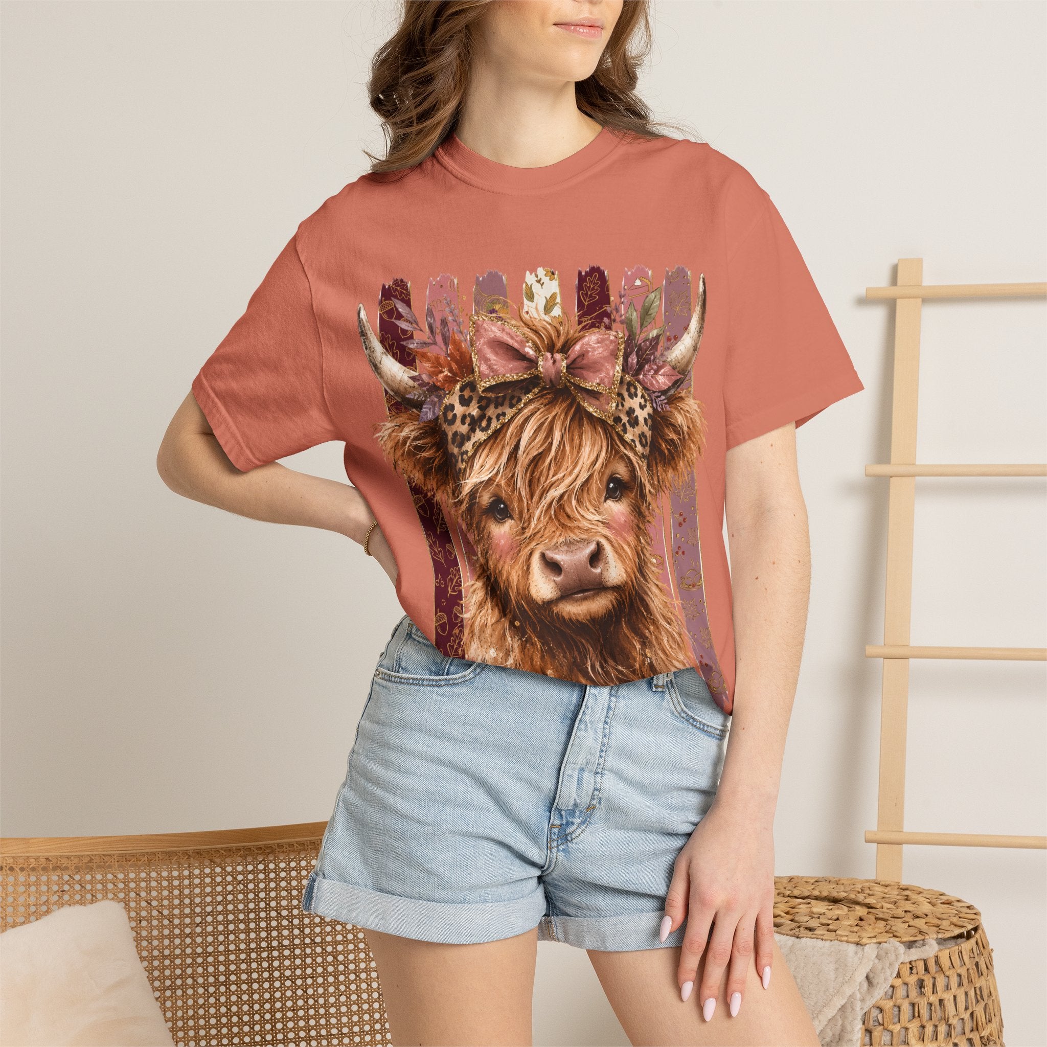 Highland Cow Floral Tee — Cute Cow Graphic T-Shirt