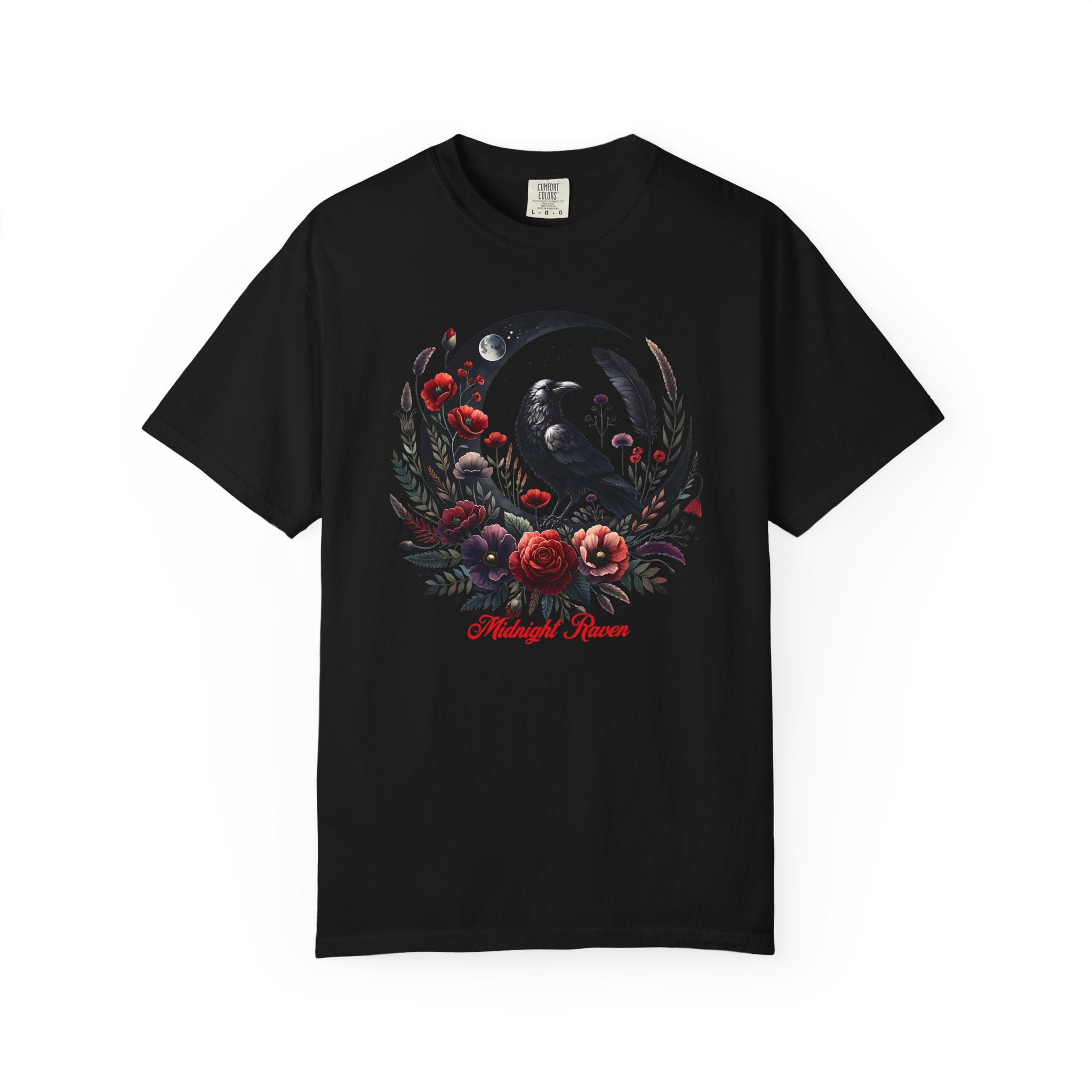 Moon Raven Floral T-Shirt — "Midnight Bloom" Graphic Tee - Mystical Moon Tee - Dark Aesthetic T-Shirt - Midnight Eye, LLC