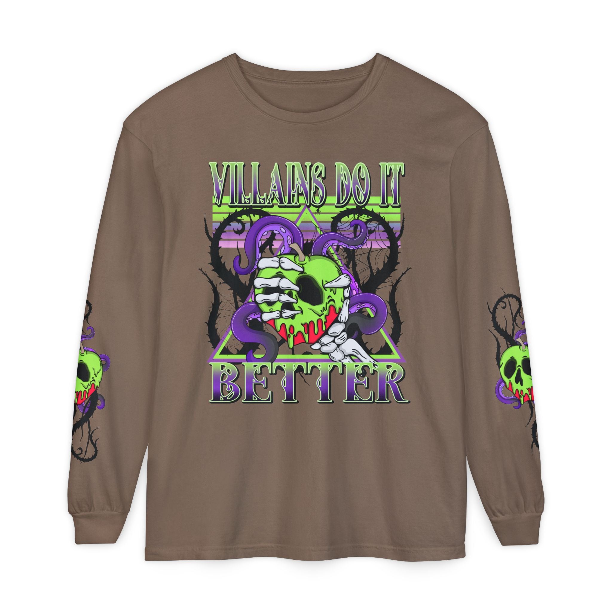 Villains Do It Better Long Sleeve Tee - Halloween Villains Graphic T-Shirt. Midnight Eye, LLC