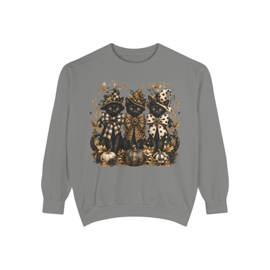 Fall Cats and Pumpkins Crewneck — Comfort Colors Unisex Fleece. Midnight Eye, LLC