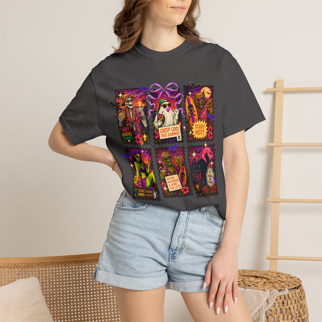 Halloween Horror Stamps T-Shirt — Vintage Spooky Postage Collage. Midnight Eye, LLC.