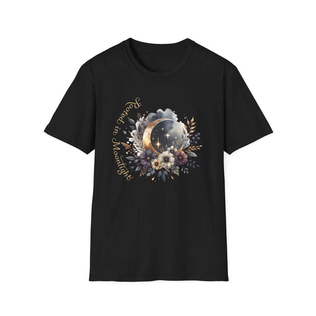Moonlight Floral T-Shirt — 'Rooted in Moonlight' Celestial Floral Graphic Tee - Mystical Tee - Midnight Eye, LLC