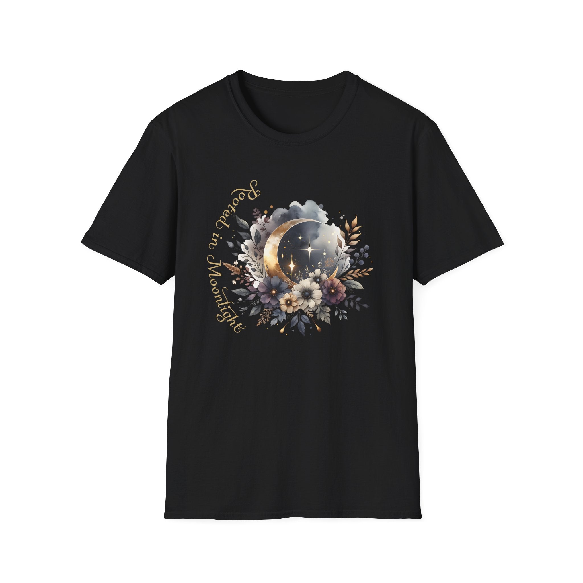 Moonlight Floral T-Shirt — 'Rooted in Moonlight' Celestial Floral Graphic Tee - Mystical Tee - Midnight Eye, LLC