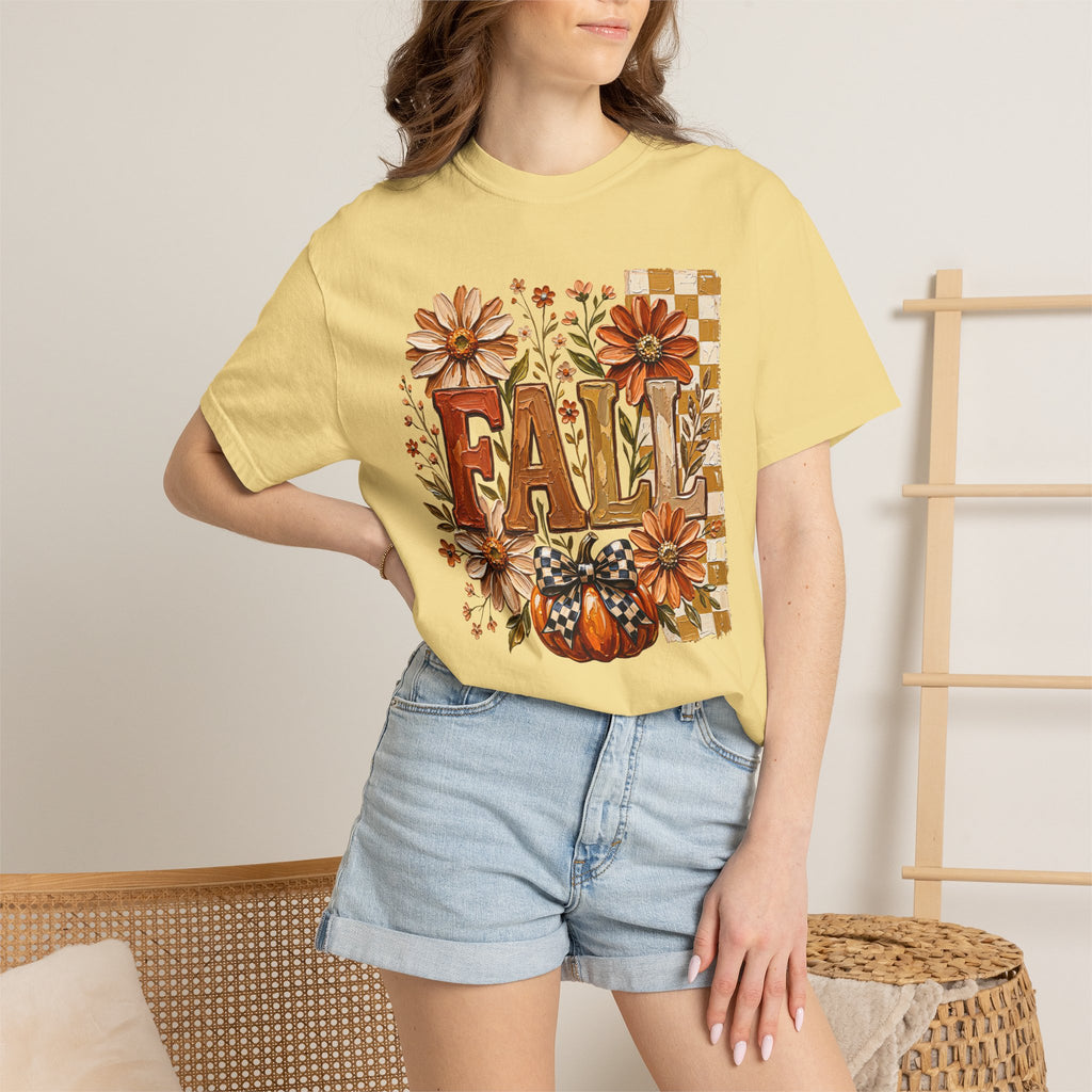 Fall Floral Pumpkin T-Shirt — Rustic Autumn Graphic Tee. Midnight Eye, LLC
