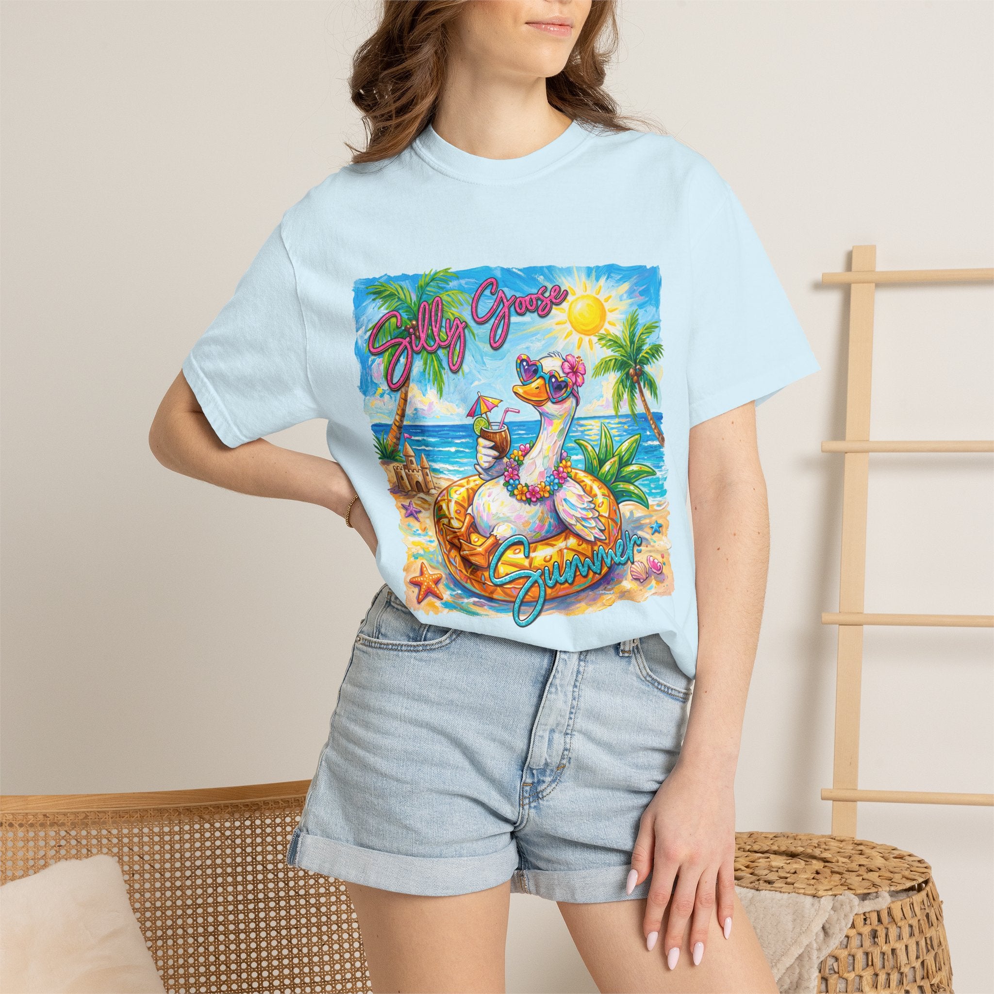 Silly Goose Summer T-Shirt - Colorful Summer Girl Tee - Beach Tee - Tropical T-Shirt, Midnight Eye, LLC