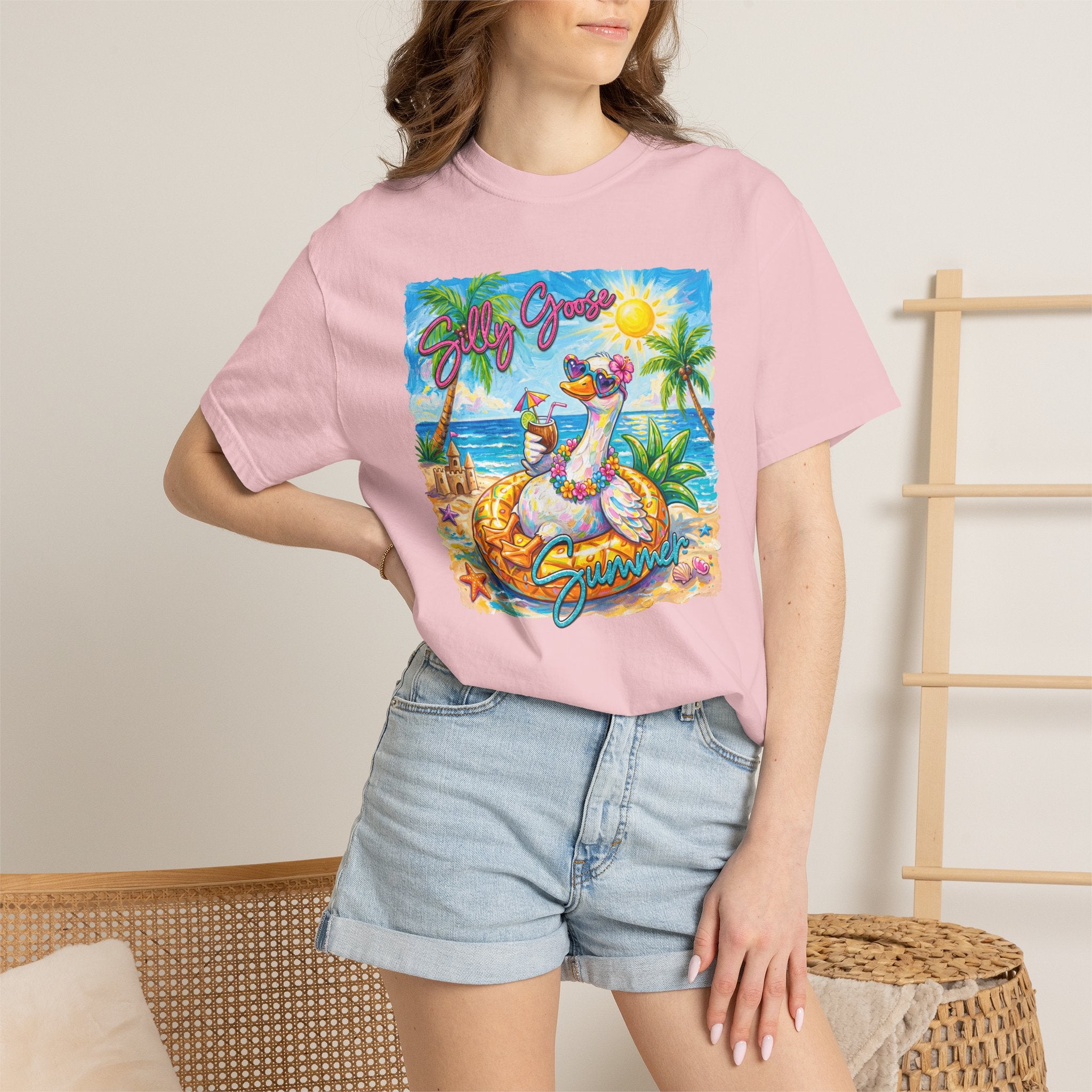 Silly Goose Summer T-Shirt - Colorful Summer Girl Tee - Beach Tee - Tropical T-Shirt - Midnight Eye, LLC