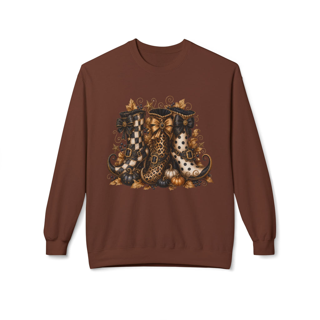 Halloween Boots Crewneck Sweatshirt — Autumn Witchy Vintage Goth Boot Trio Design