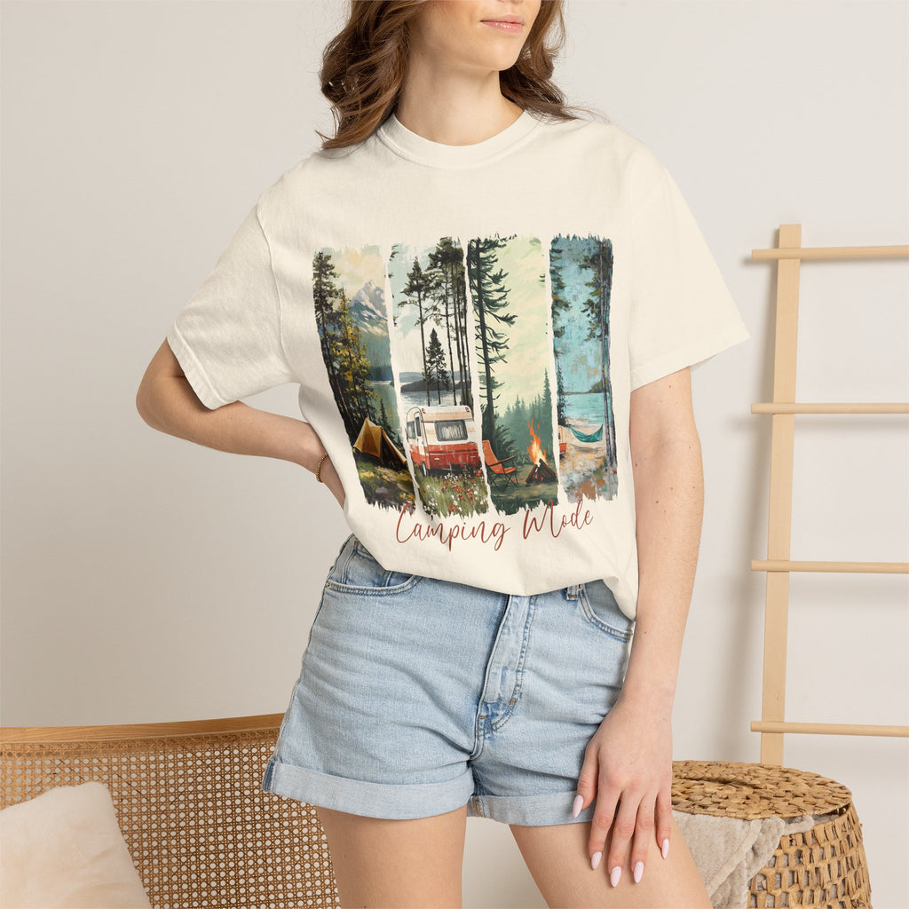 Camping Vibes T-Shirt — 'Camping Mode' Scenic Camper Retro Graphic Tee - Family Adventure Tee - Outdoor Tee. Midnight Eye, LLC