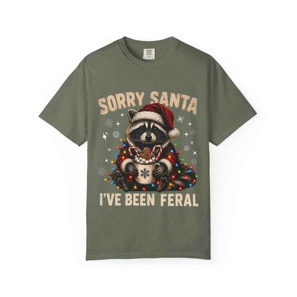 Sorry Santa I've Been Feral Cute Raccoon Christmas T-Shirt - Funny Racoon Tee