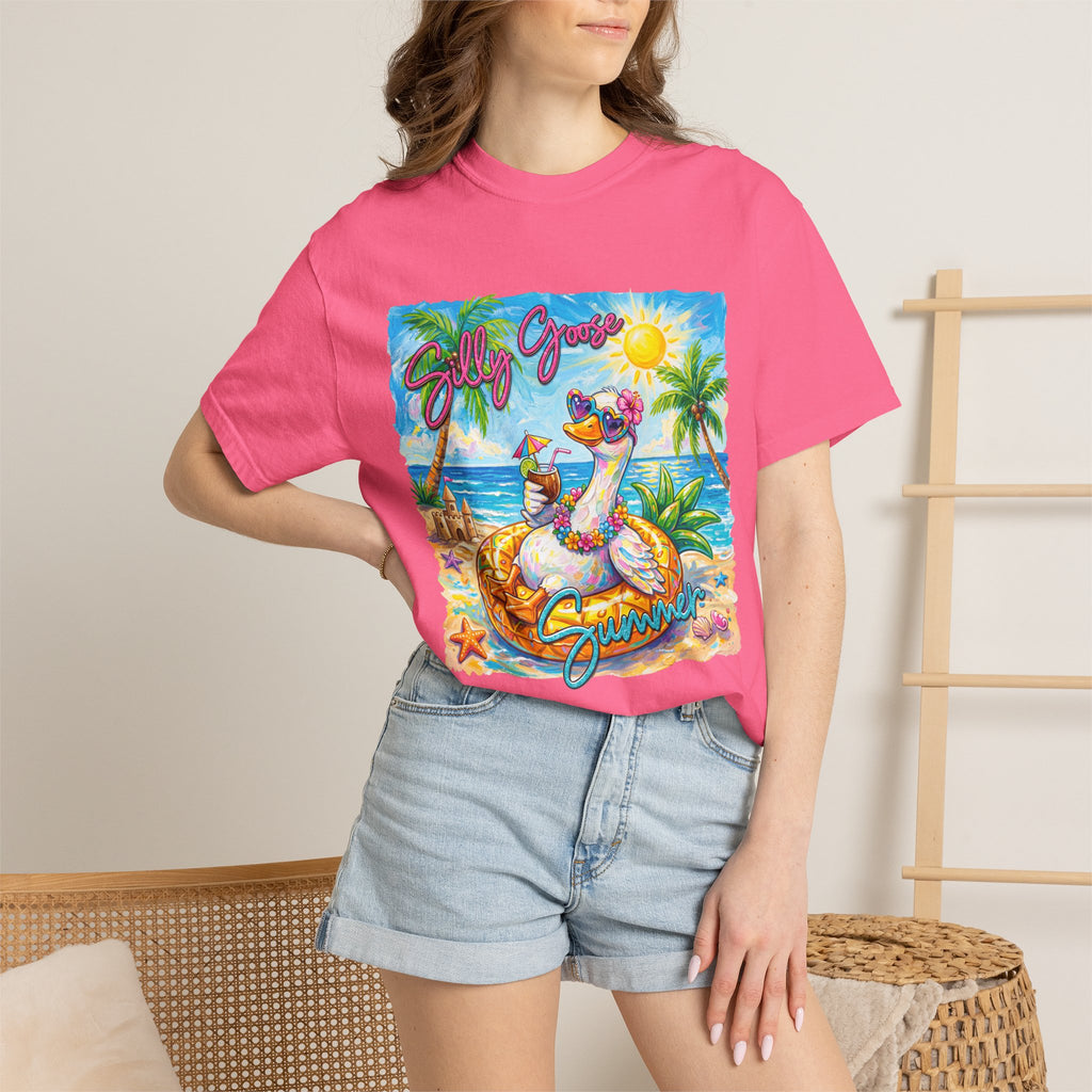 Silly Goose Summer T-Shirt - Colorful Summer Girl Tee - Beach Tee - Tropical T-Shirt, Midnight Eye, LLC