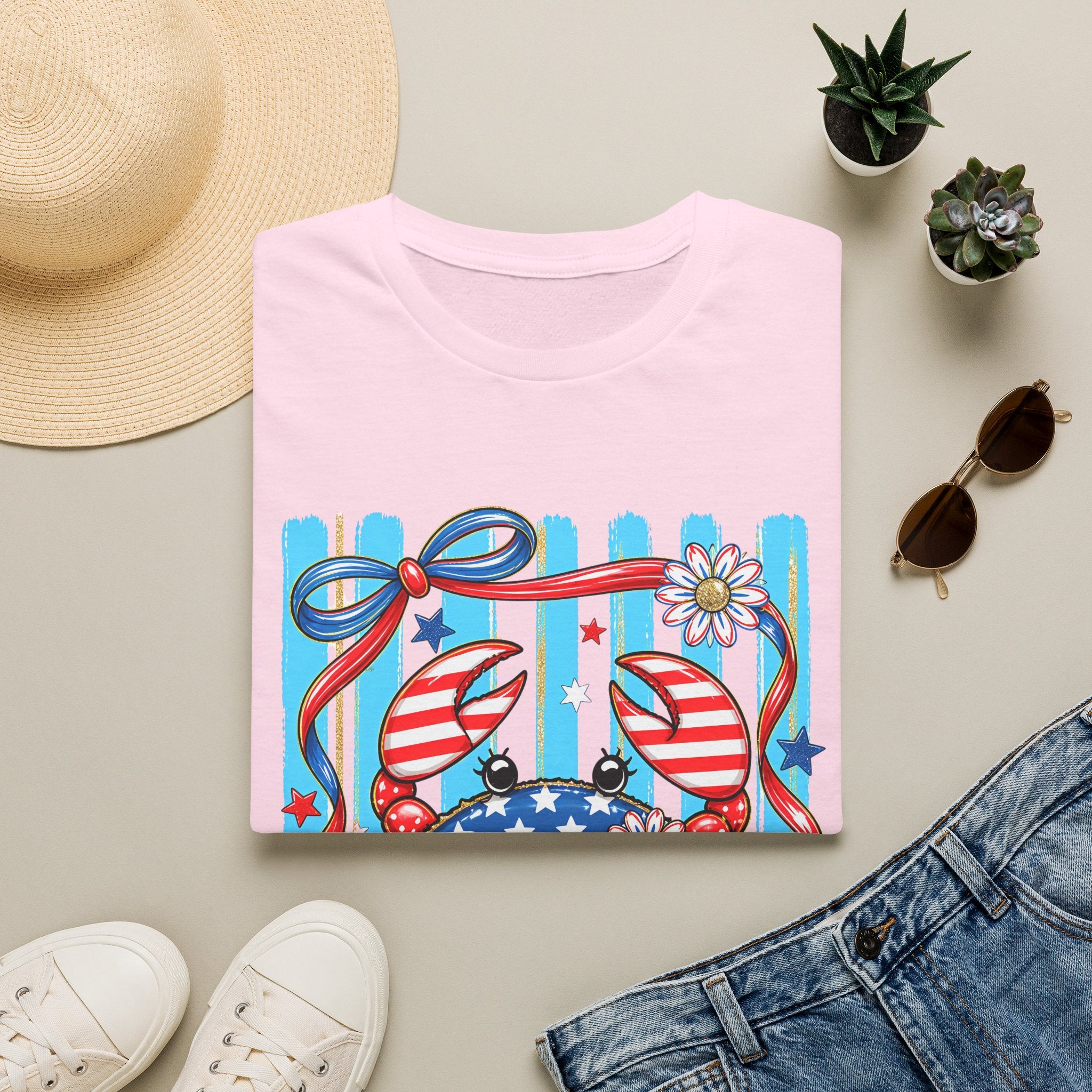 Patriotic Crab T-Shirt — American Flag Red White Blue Beach Tee Patriotic Crab T-Shirt — Preppy Cute and Funny Crab Tee. Midnight Eye, LLC.