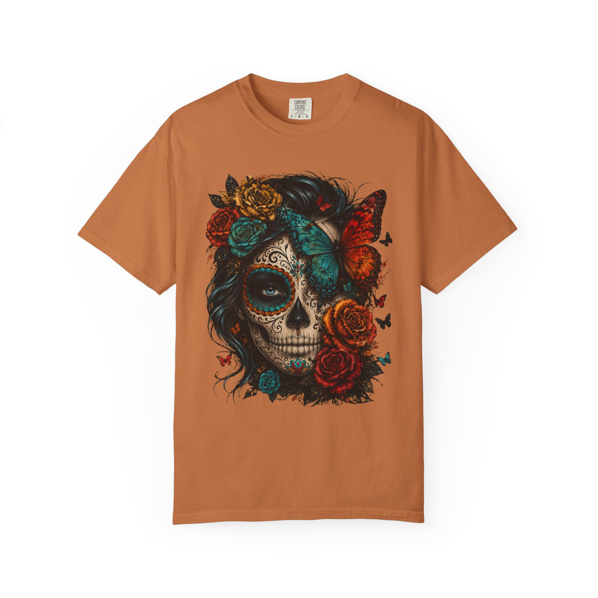 Day of the Dead Sugar Skull T-Shirt — Floral Calavera Graphic Tee. Midnight Eye, LLC.