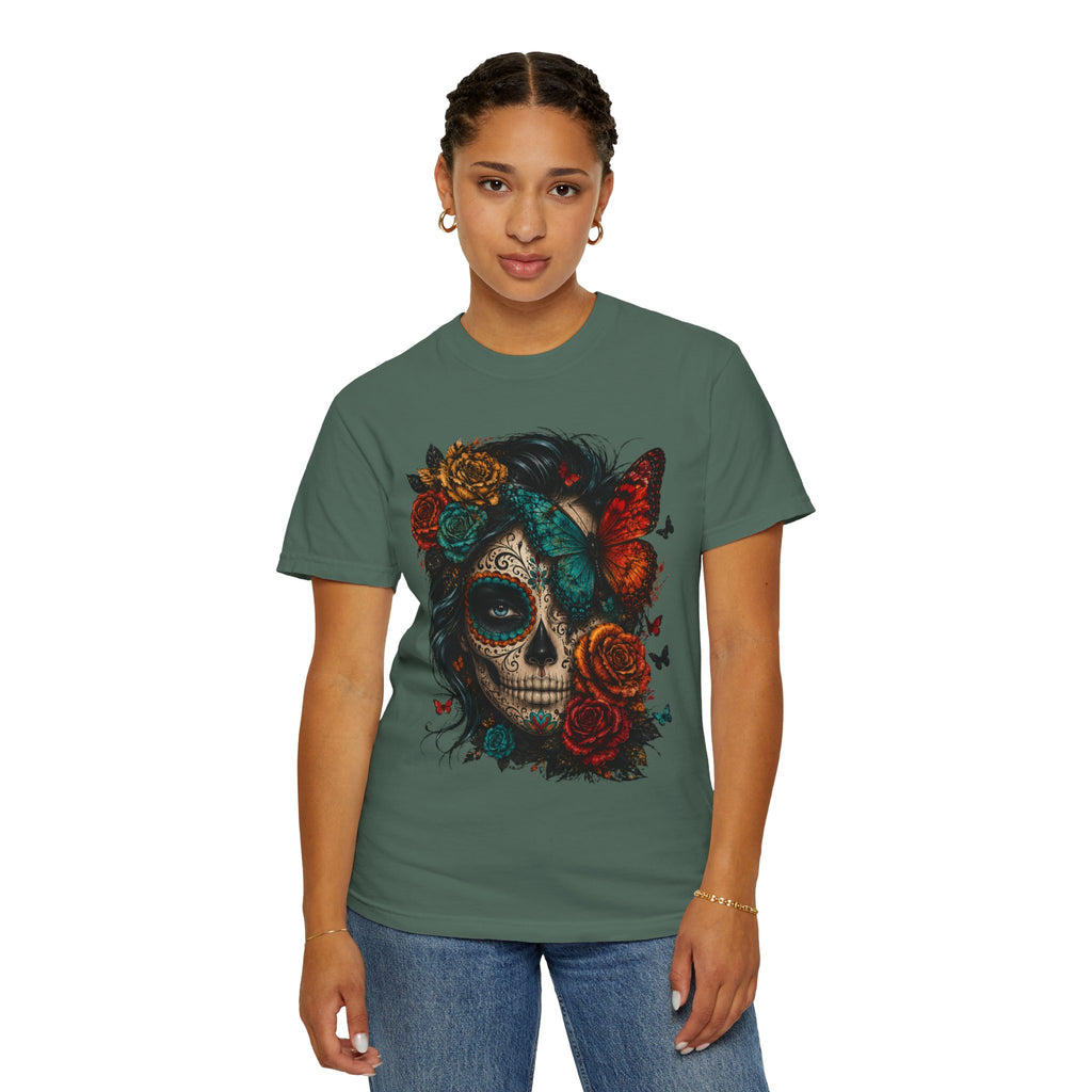 Day of the Dead Sugar Skull T-Shirt — Floral Calavera Graphic Tee. Midnight Eye, LLC.